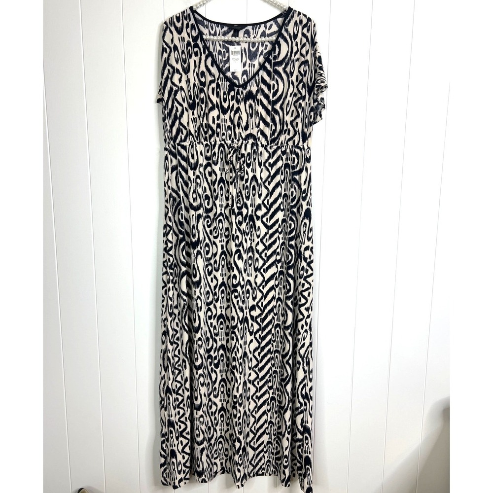 NWT Soma Dressed Up Casual‎ Cap Sleeve Drawstring Maxi Dress Ikat Size Large